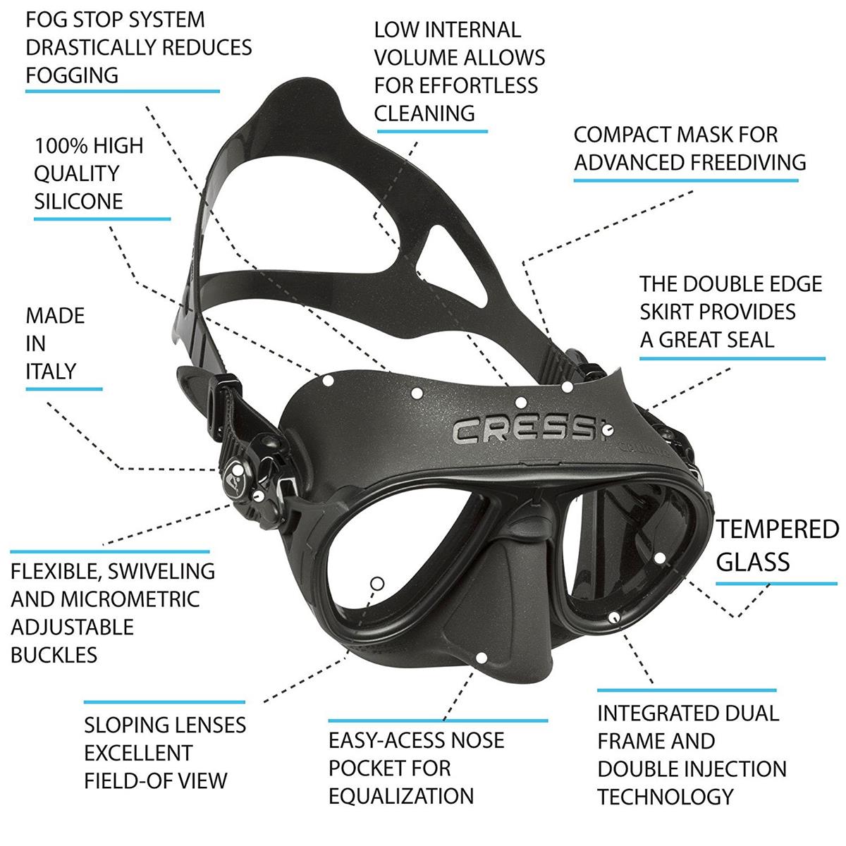 Calibro Maschera Subacquea Apnea con Brevetto Anti-Fog